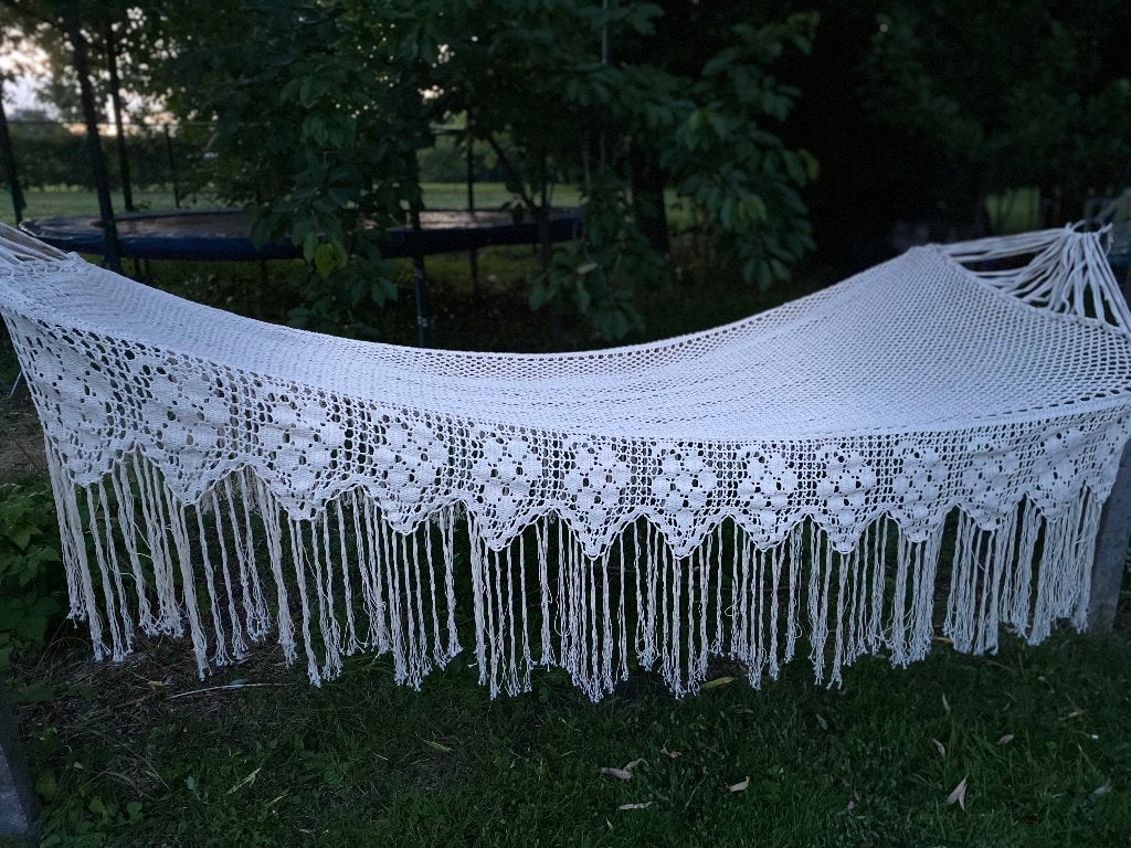 Traditioneel geknoopte katoenen hangmat – Bohemian stijl, Tuin en Terras, Hangmatten, Zo goed als nieuw, Eenpersoons, Ophalen of Verzenden
