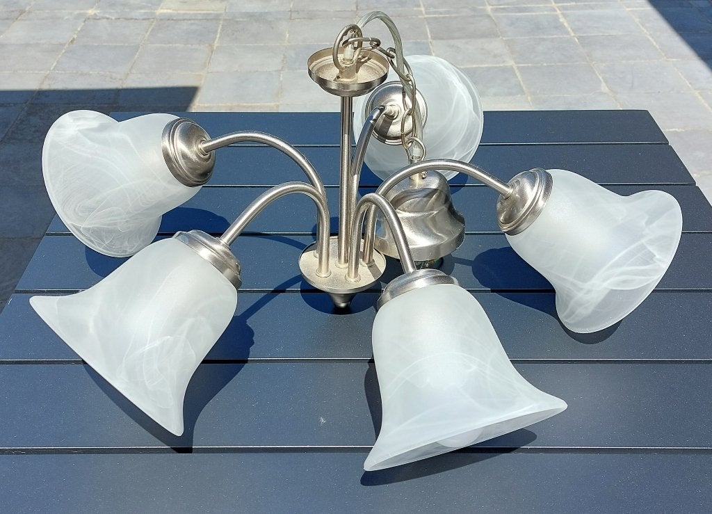 Lustre Philips Massive « Amalia » - 5 lampes LED incluses, Past in ieder interieur, Verre, Comme neuf, Enlèvement