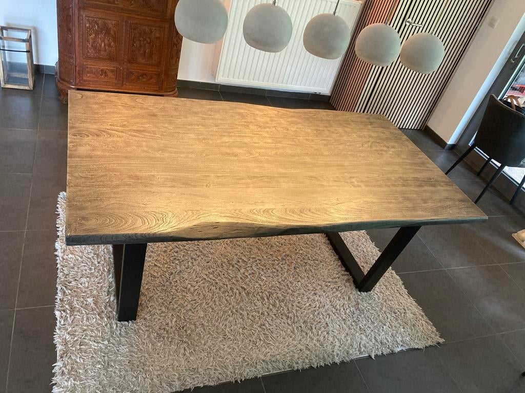 Robuuste massieve eettafel acacia – 180x100 cm, Huis en Inrichting, Tafels | Eettafels, Gebruikt, 50 tot 100 cm, Vijf personen of meer