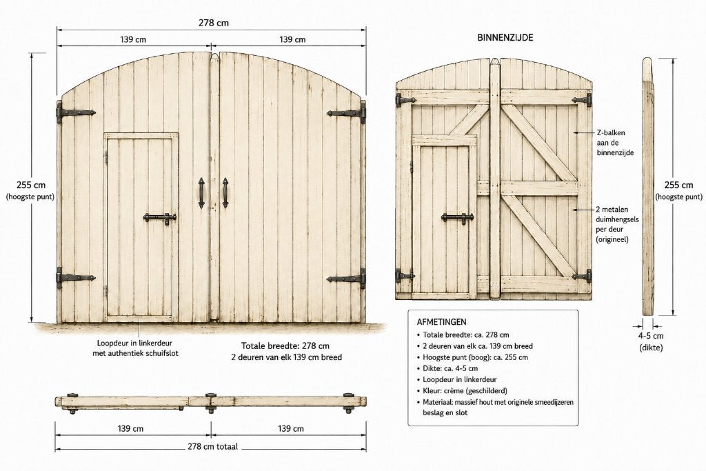 Porte de ferme ancienne en bois avec portillon. 278 x 255 cm, Enlèvement