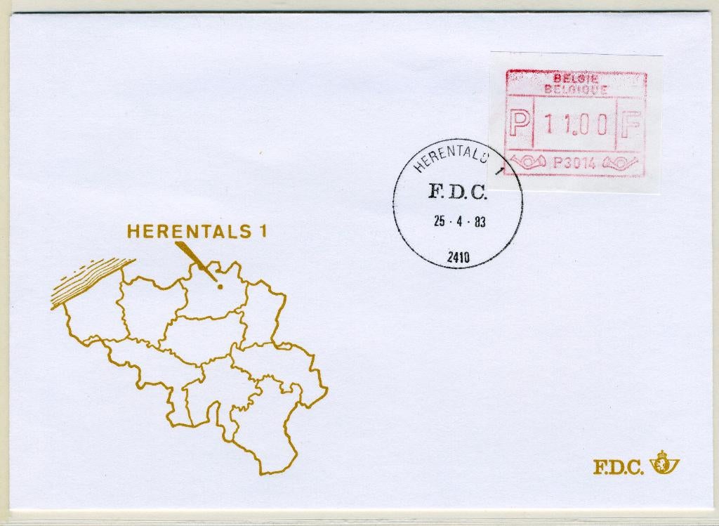 (B) Enveloppe ATM14 FDC 1983 - Herentals 1 (P3014), Enlèvement ou Envoi, Affranchi, Avec enveloppe, Oblitération 1er jour