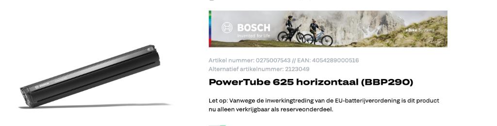 Batterij Power Tube 625 Horizontaal, Ophalen, Nieuw