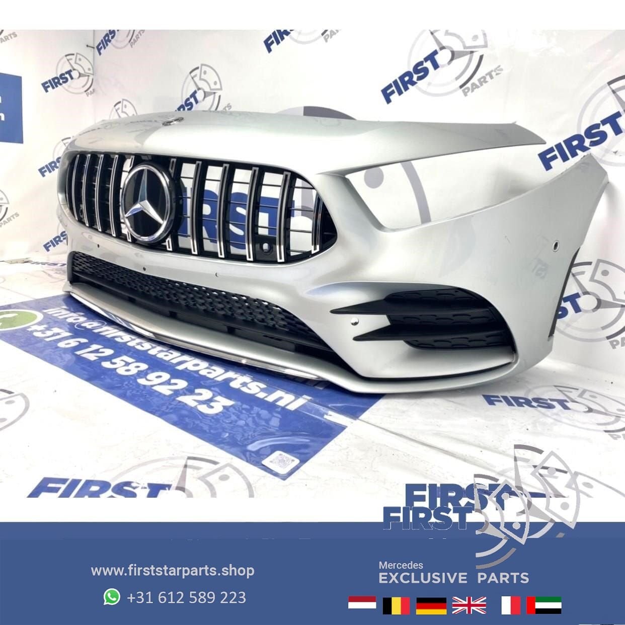 W177 AMG A35 VOORBUMPER A KLASSE 2021 35 ZWART WIT ZILVER GR, Gebruikt, -, Voor, Ophalen of Verzenden