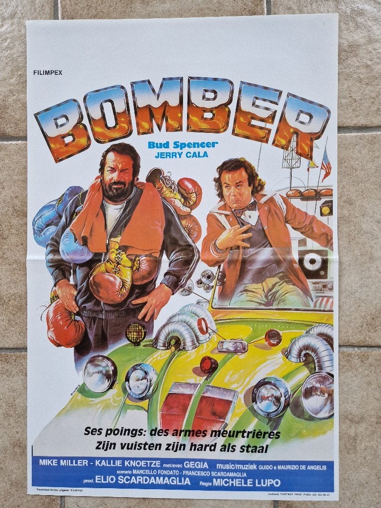 filmaffiche Bud Spencer Bomber 1982 filmposter, Rechthoekig Staand, Ophalen of Verzenden, Zo goed als nieuw, A1 t/m A3