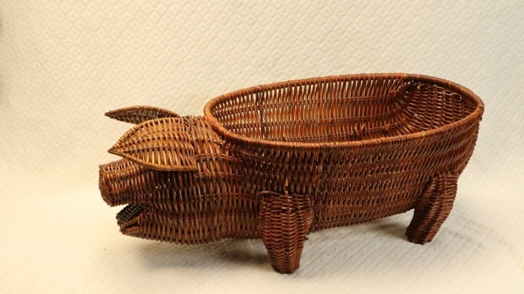 rotan of rieten opbergmand varken, Gebruikt, Mand, Ophalen of Verzenden, Riet