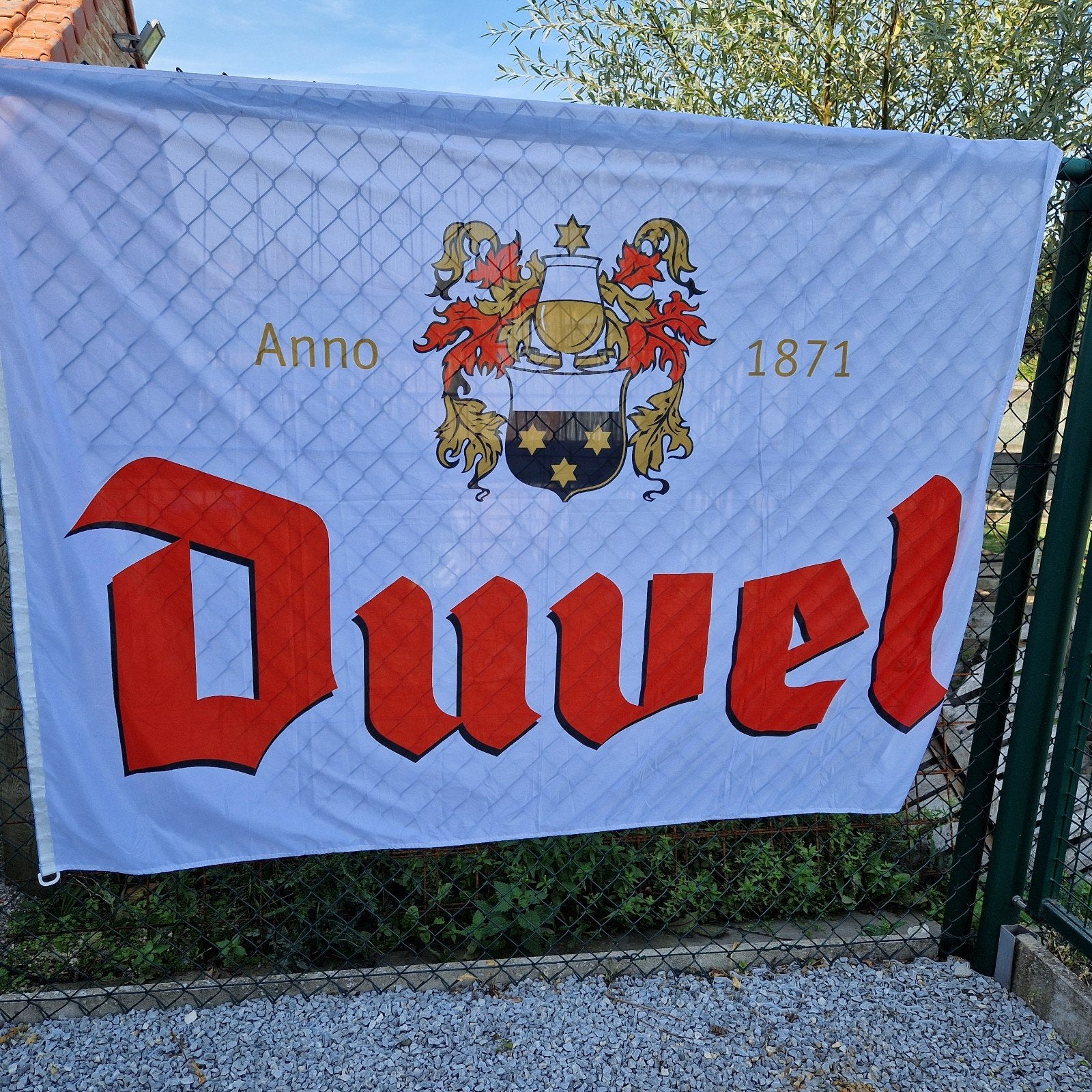 Duvel bier , extra grote banner vlag , 2 x 1,5 meter, Ophalen of Verzenden, Zo goed als nieuw, Reclamebord, Plaat of Schild, Duvel