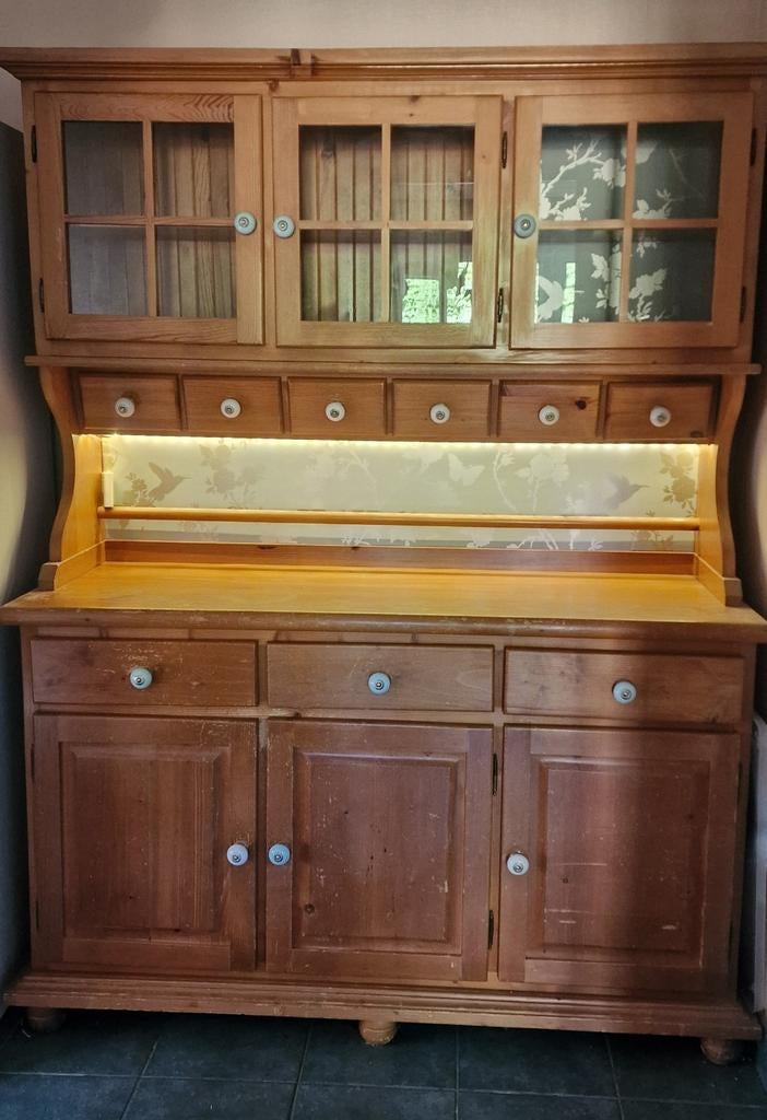 Buffetkast  servieskast  vitrinekast  grenen, Maison & Meubles, Armoires | Buffets, Utilisé, 150 à 200 cm, 100 à 150 cm, Avec tiroir(s)