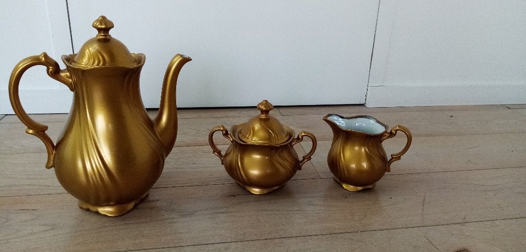 Originele 3-delige gouden koffieset, in zeer goede staat, Ophalen, Overige typen, Vintage, Zo goed als nieuw