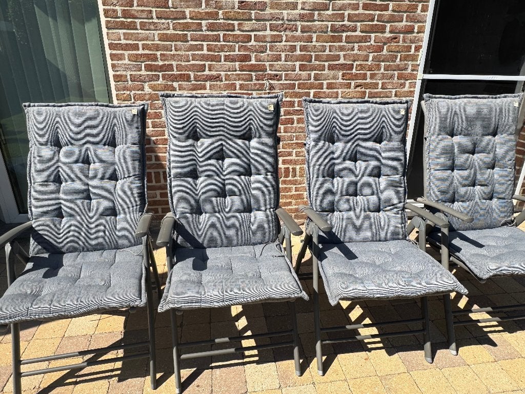 4 tuinstoelen met kussens, Tuin en Terras, Ophalen, Gebruikt, Metaal, Inklapbaar
