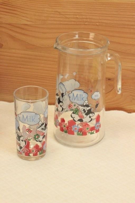 Vintage glazen melkkan en glas, Verzamelen, Glas en Drinkglazen, Ophalen of Verzenden, Gebruikt