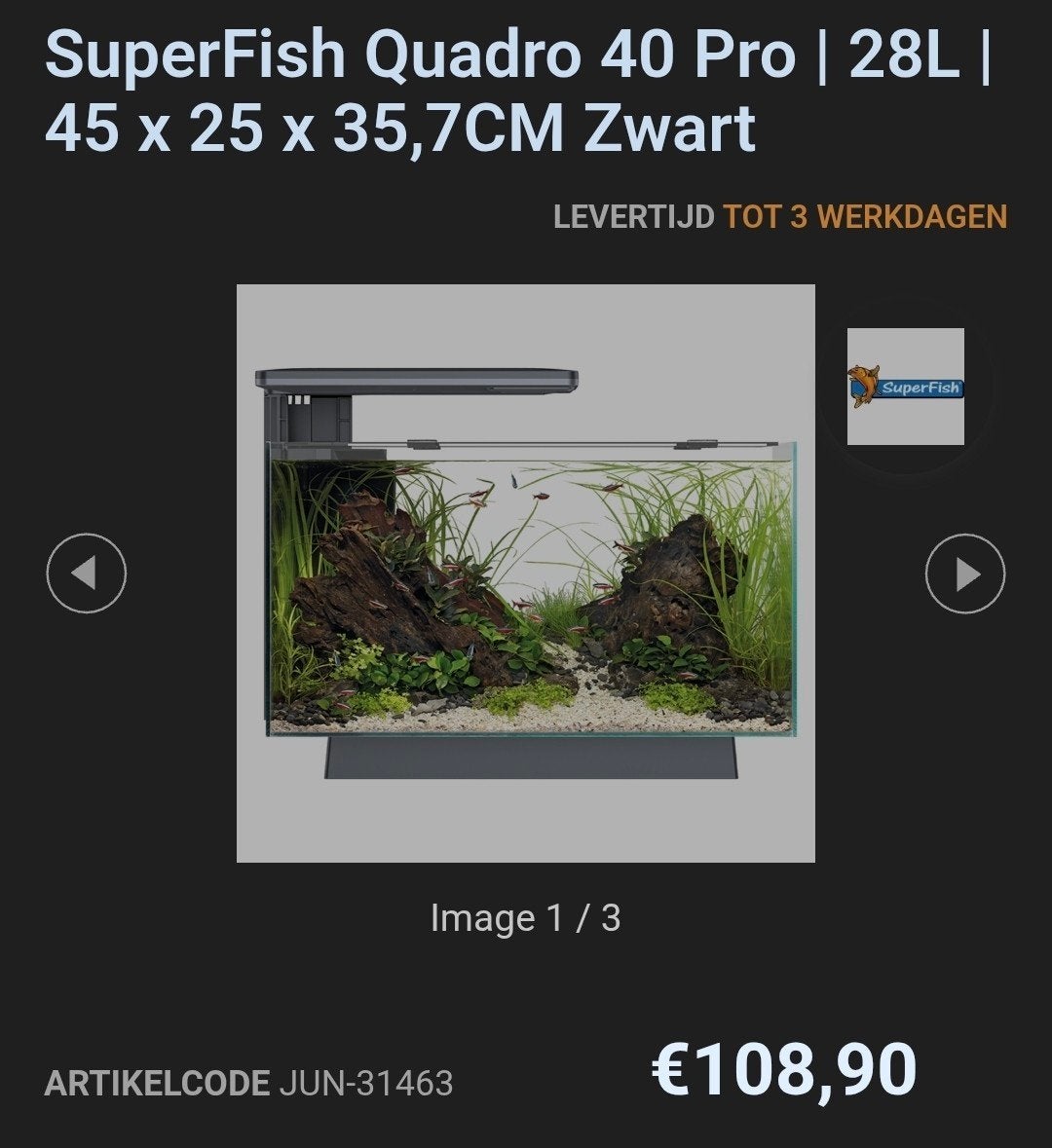 superfish quadro 40 met buitenfilter, Enlèvement, Chauffage, Superfish