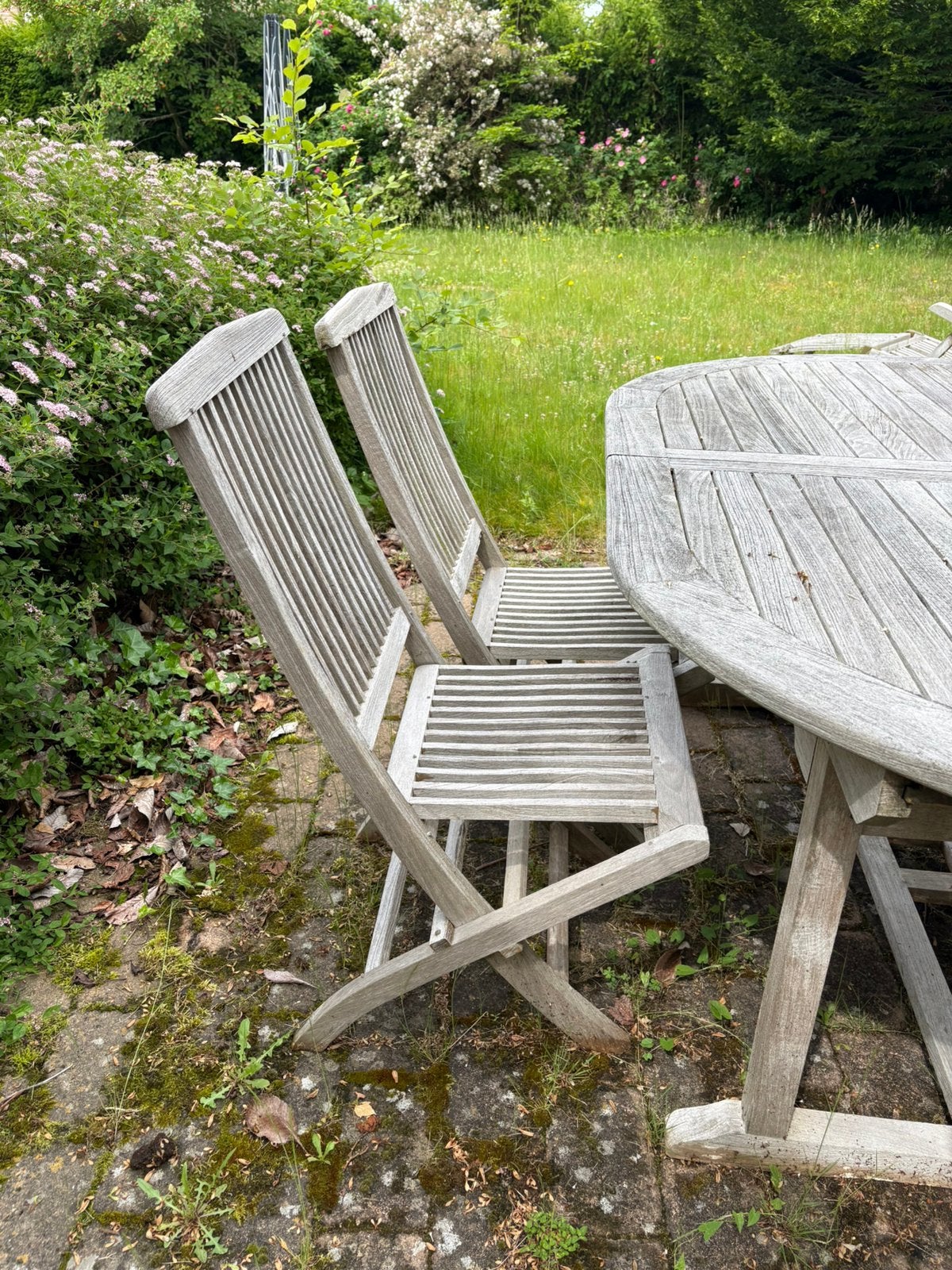 Table et 4 chaises en teck, Chaise, Salons de jardin, Utilisé, Enlèvement