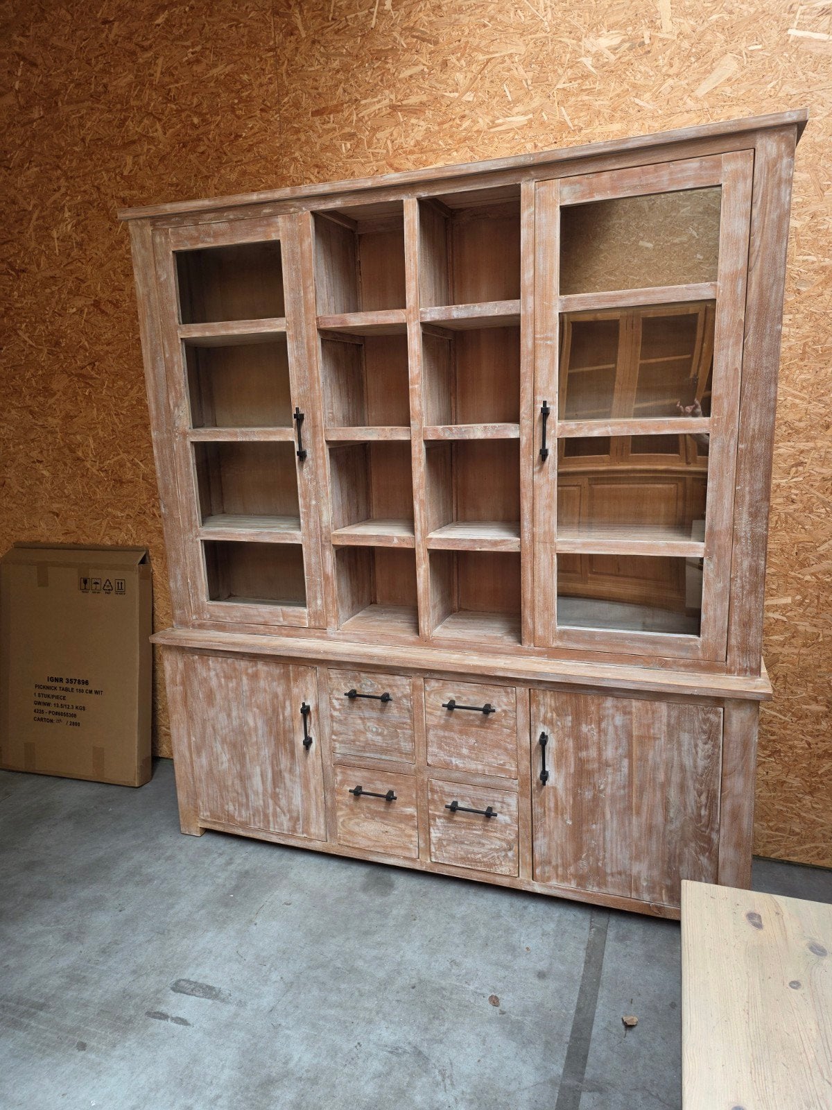 Mooie teakhouten buffetkast/vitrinekast whitewash 202,5cm, Ophalen