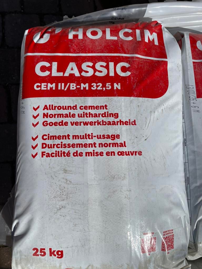 Holcim Cement 32,5N 25kg – nieuwe overschot zakken, Bricolage & Construction, Briques, Neuf, Enlèvement