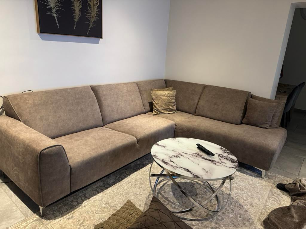 Canapé d’angle beige/taupe, Ophalen, Zo goed als nieuw