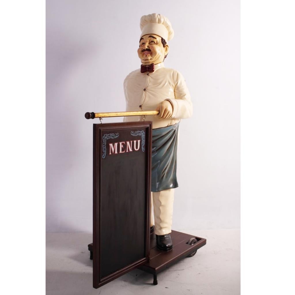 Statue de cuisinier 180 cm - chef avec tableau de menu, Enlèvement, Neuf