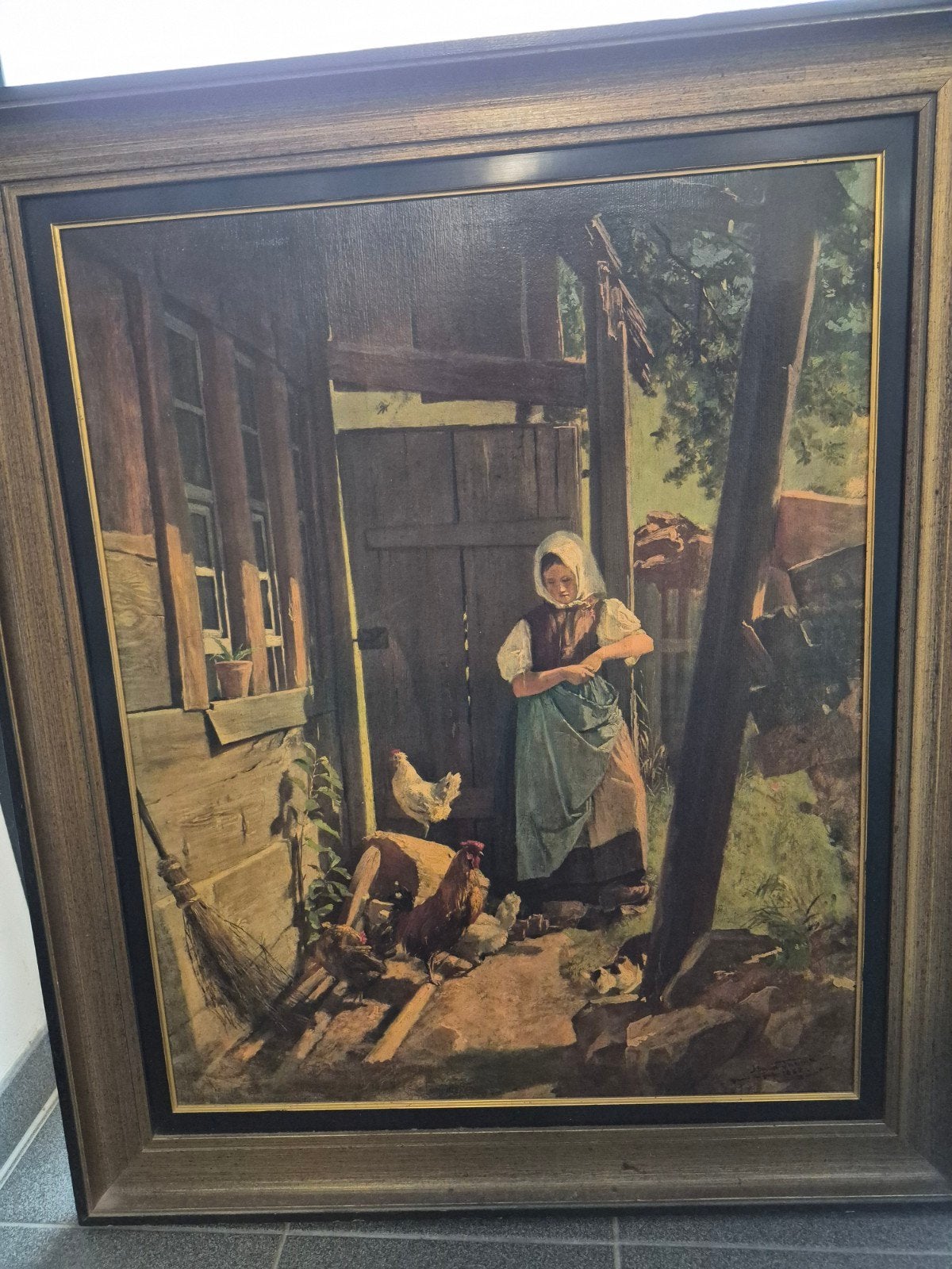 Groot vintage schilderij 'Idylle' in zwarte lijst, Ophalen, Klassiek, Doek