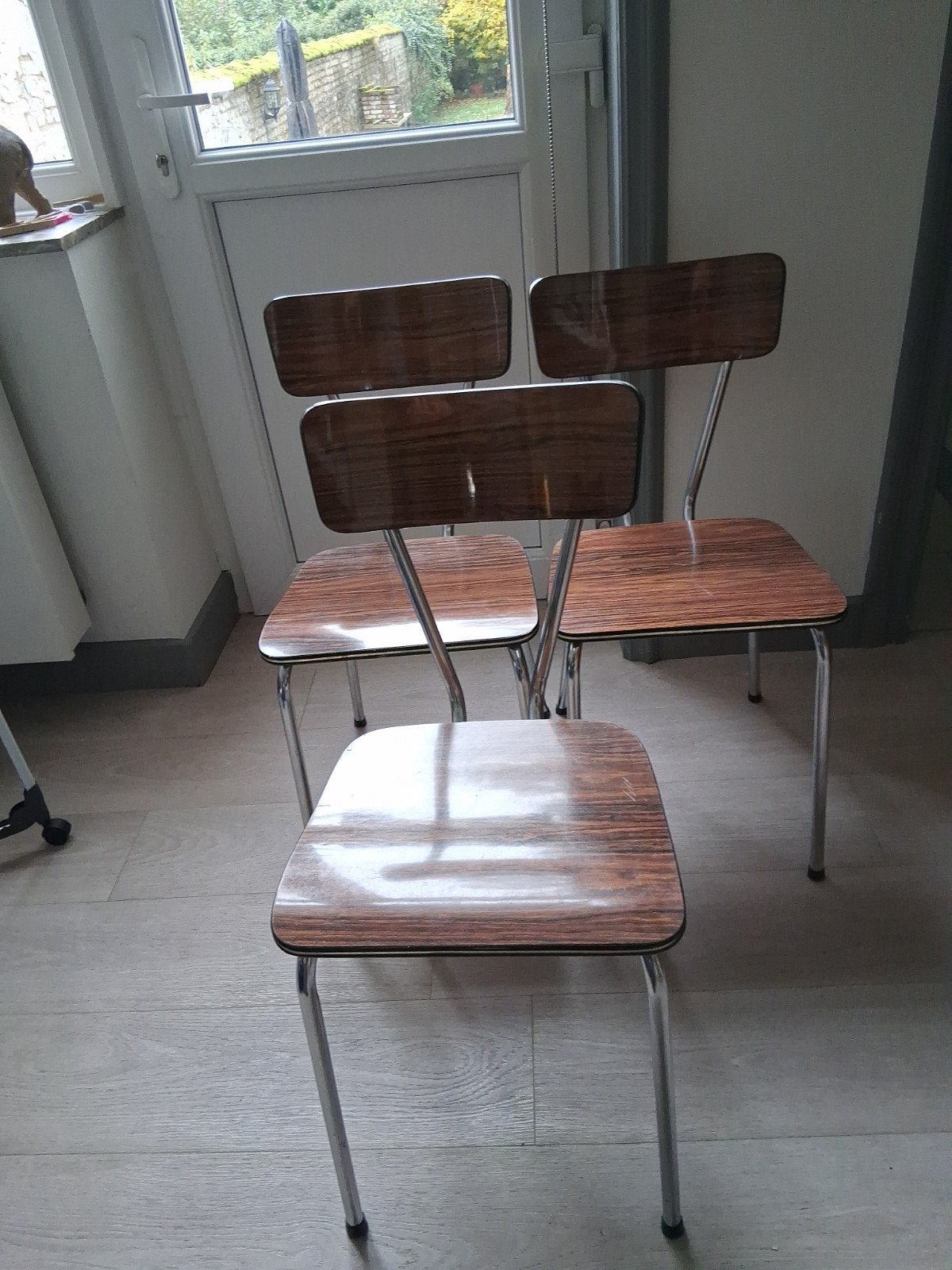 3 chaises en formica, Maison & Meubles, Trois, Brun, Enlèvement, Utilisé