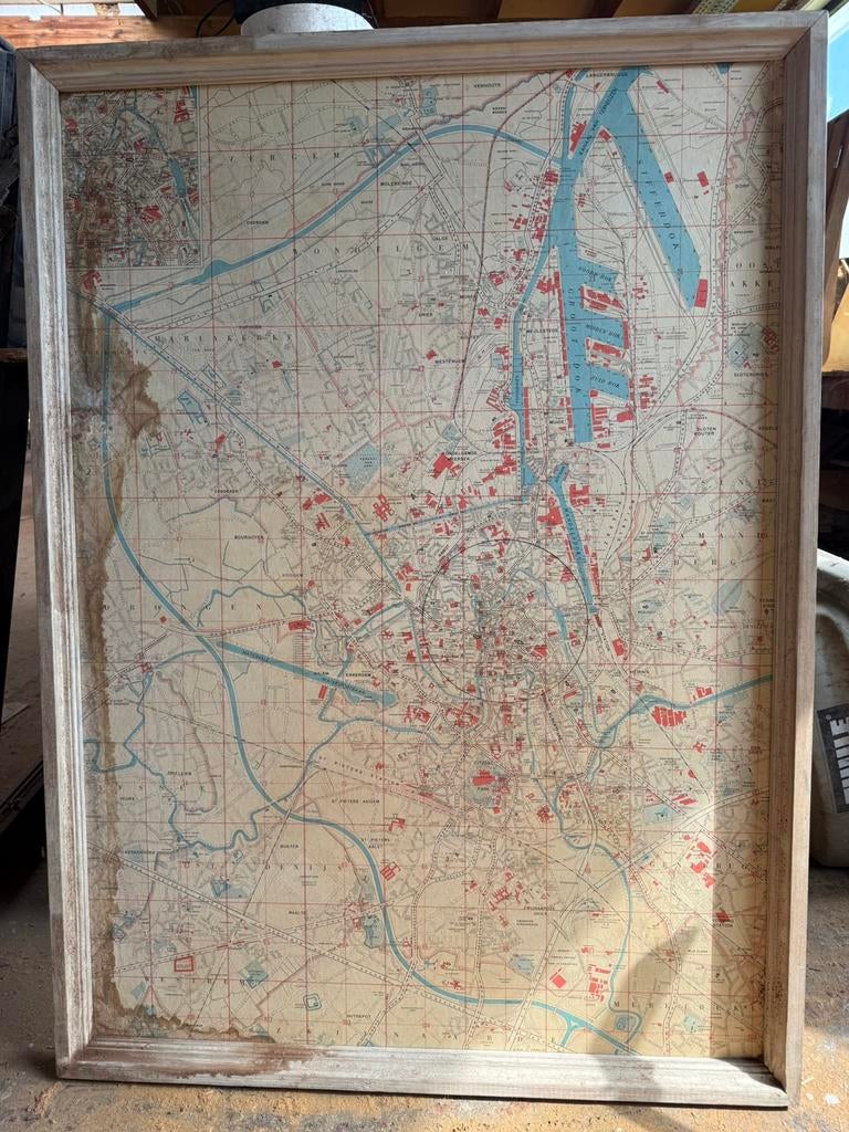 Vintage kader grondgebied Gent, Antiek en Kunst, Antiek | Schoolplaten, Ophalen, Aardrijkskunde