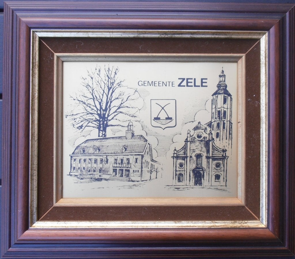 Kopergravure- Zele, Antiek en Kunst, Stadsgezicht, Ophalen of Verzenden, Gravure, Ingelijst