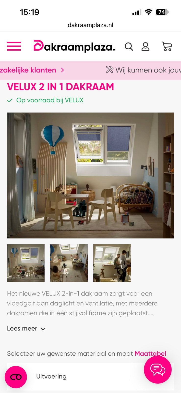 Velux 2 in 1 dakraam, Ophalen, Dakraam