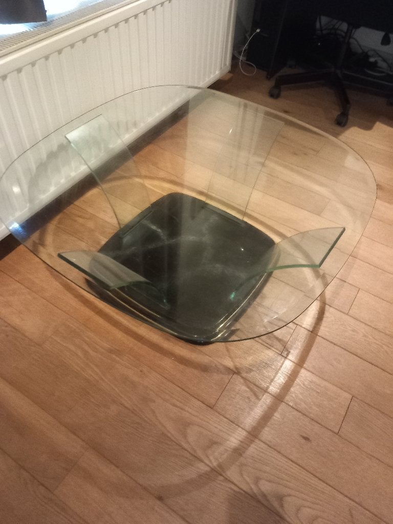 glazen salontafel, Huis en Inrichting, Tafels | Salontafels, Ophalen, 50 – 75, Gebruikt, 50 tot 100 cm