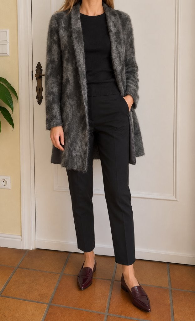 Cardigan long en mohair Luisa Cerano — taille 38, Taille 38/40 (M), Gris, Enlèvement ou Envoi, Comme neuf