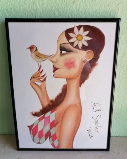 portret ``Madame Cohiba`` Alek Sander Berlin  (vogeltje), Ophalen, 30 cm, Schilderij, Meerkleurig
