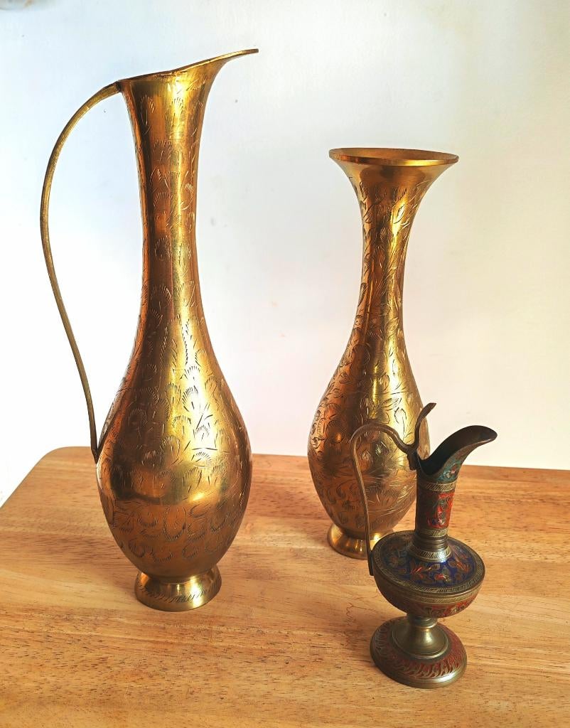 Vase soliflore+pichet "cobra"+aiguiere en laiton, Enlèvement