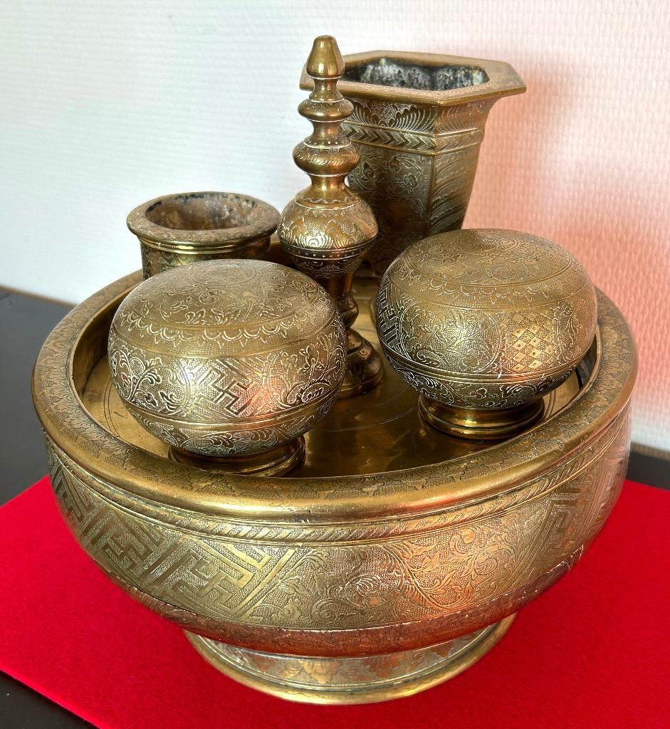 Set voor betelnoten in hout en messing 1890-1910, Ophalen of Verzenden