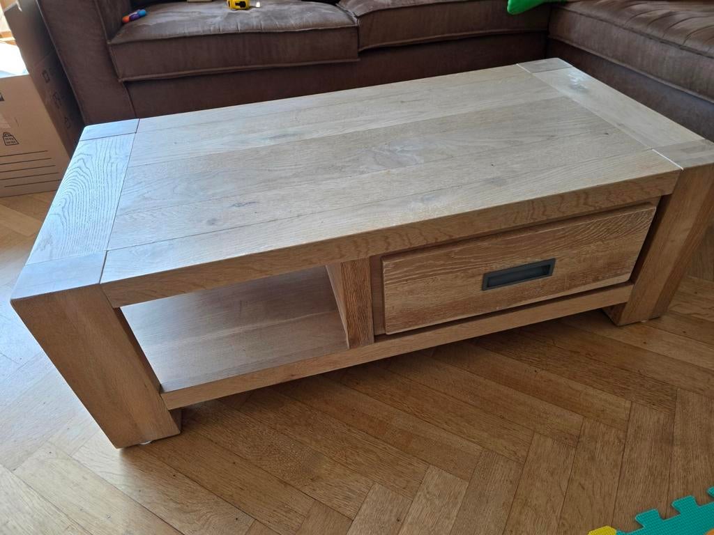 Table basse H&H en bois massif - 120x60 cm - 250€, Maison & Meubles, Tables | Tables de salon, 100 à 150 cm, Enlèvement, Utilisé
