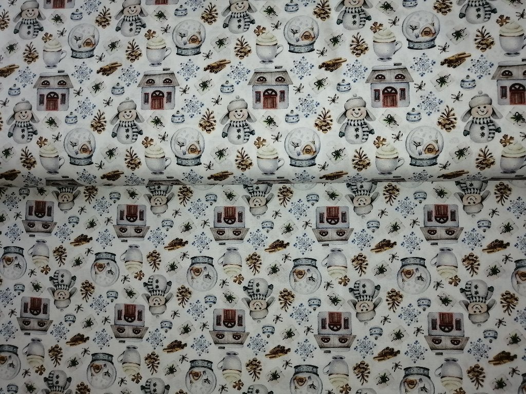 Outlet : Poplin katoen sneeuwpopjes, Verzenden, 120 cm of meer, Wit, Katoen