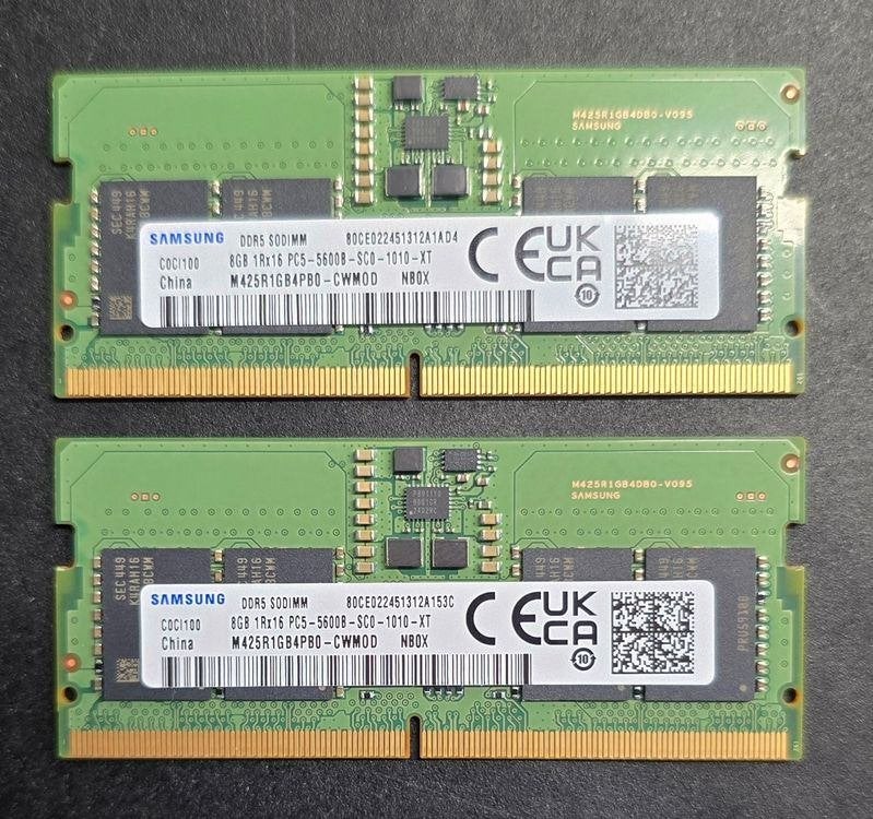 16Gb DDR5 Samsung Hynix 8Gb x 2 sodimm, Enlèvement ou Envoi, Comme neuf, DDR5, Laptop