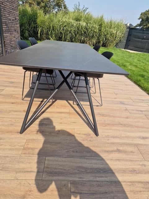 Tuintafel (keramisch blad) met 4 stoelen, Jardin & Terrasse, Ensembles de jardin, Utilisé, Salons de jardin, Aluminium, 8 places