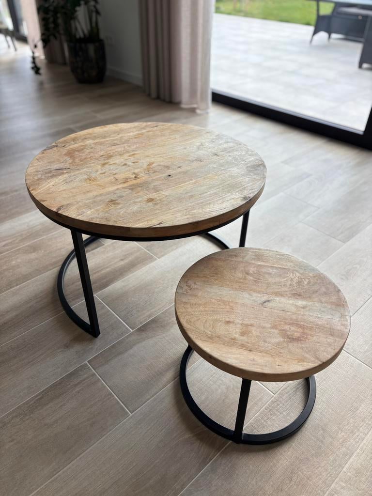 Salontafels mangohout - rond met stalen onderstel, Enlèvement, Utilisé, Rond