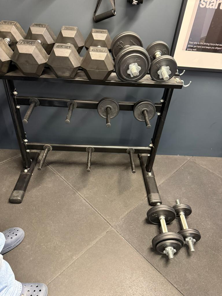 Halter rek en halters - dumbellrack and dumbells and plates, Ophalen, Gebruikt, Armen, Halterset