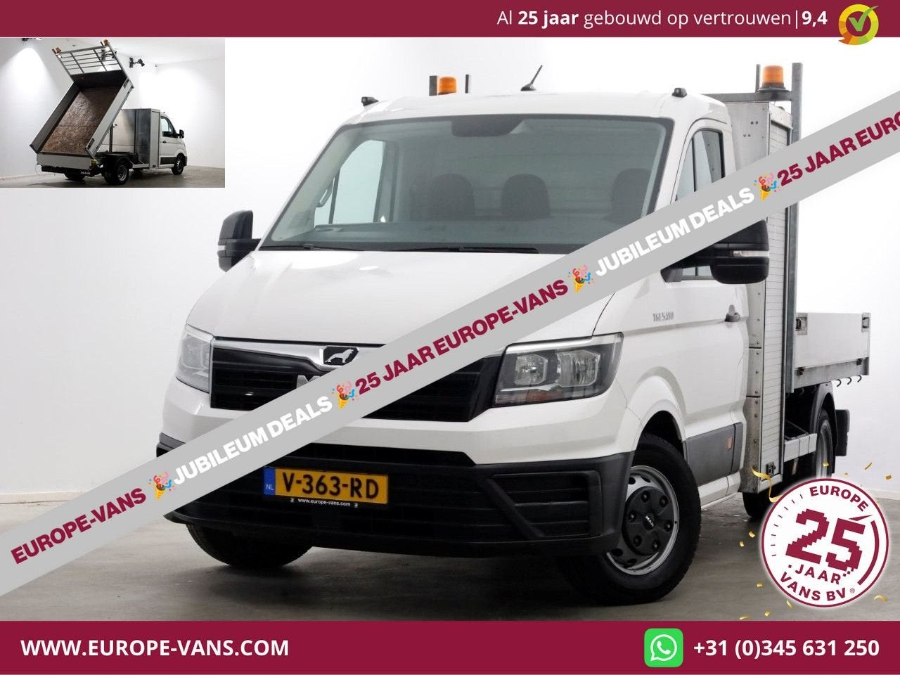 MAN TGE 5.180 2.0 177pk E6 L2H1 Kipper Dubbel Lucht Trekhaak, Auto's, Bestelwagens en Lichte vracht, Wit, Bedrijf, Electronic Stability Program (ESP)