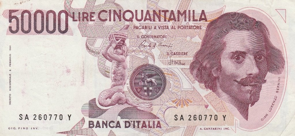Billet italien de 50 000 lires, 1984 Bernini, Timbres & Monnaies, Billets de banque | Europe | Billets non-euro, Billets en vrac