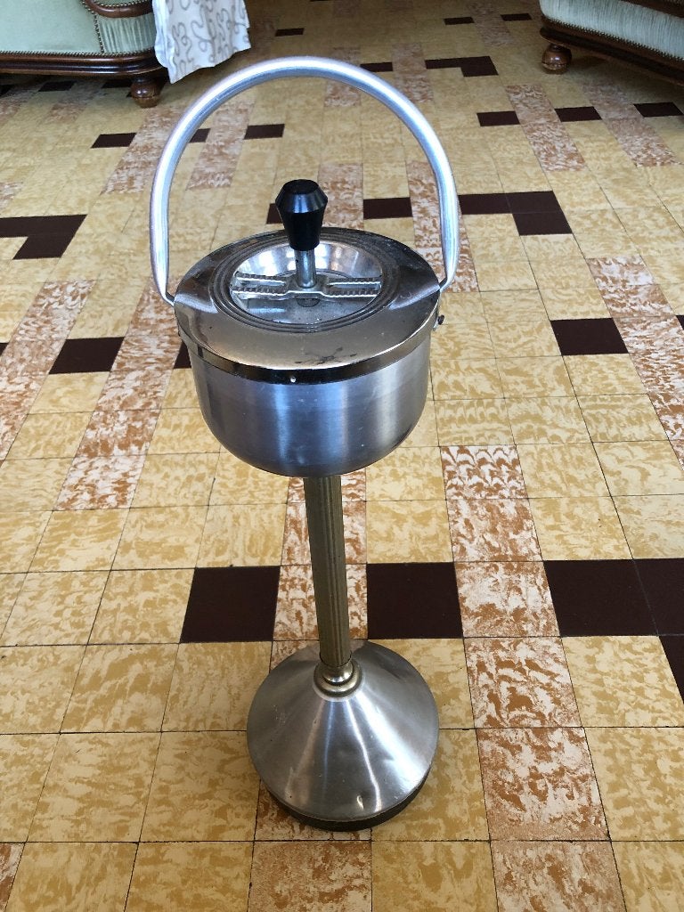 Vintage staande asbak in chroom, Verzamelen, Ophalen