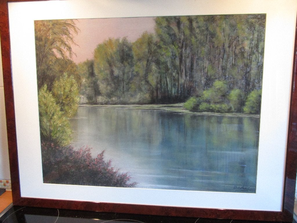 Tableau pastel sec., Encadré, Paysage, Enlèvement, Réaliste