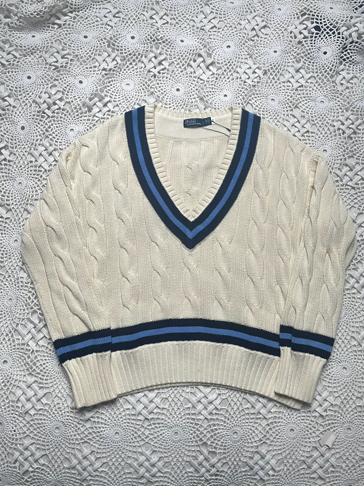 Polo Ralph Lauren Cricket Cable Knit V-Neck Sweater – Size L, Ophalen of Verzenden, Zo goed als nieuw