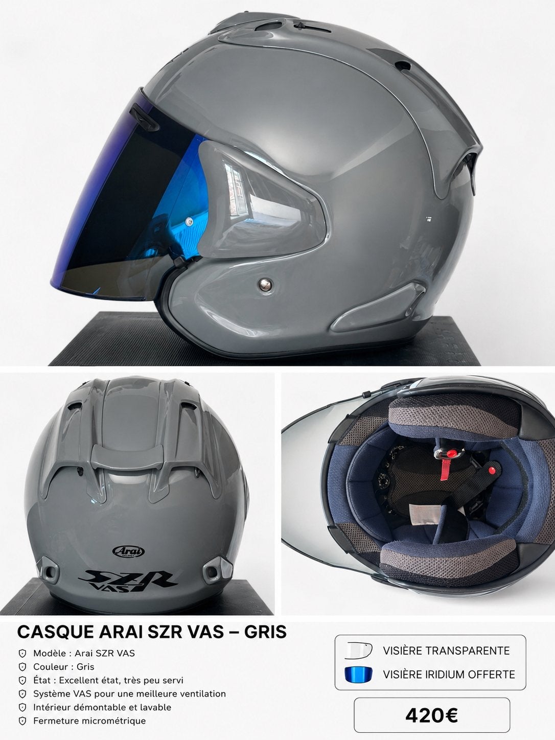 Casque arai jet SZR-VAS, Motos, Seconde main, Arai, Enlèvement, XL