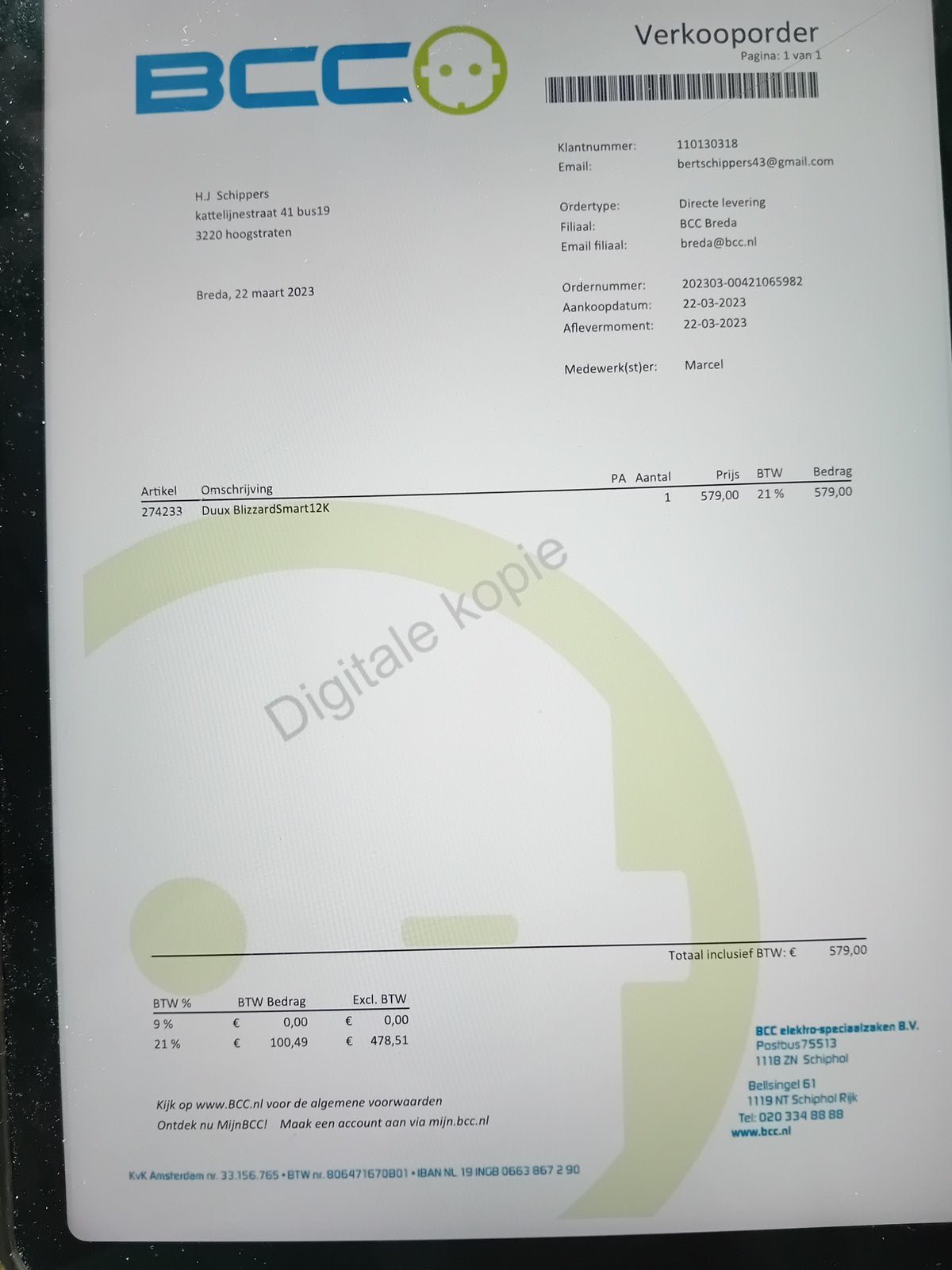 Airco Blizzard Duux 12K btu, Ophalen, 3 snelheden of meer, Zo goed als nieuw, Koelen en Ontvochtigen