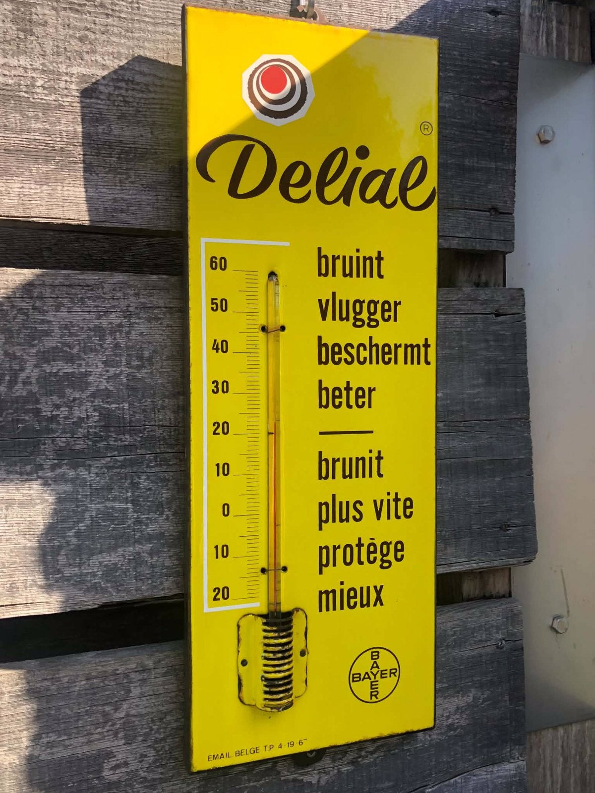 Emaille reklamebord thermometer delial bayer, Verzamelen, Ophalen of Verzenden