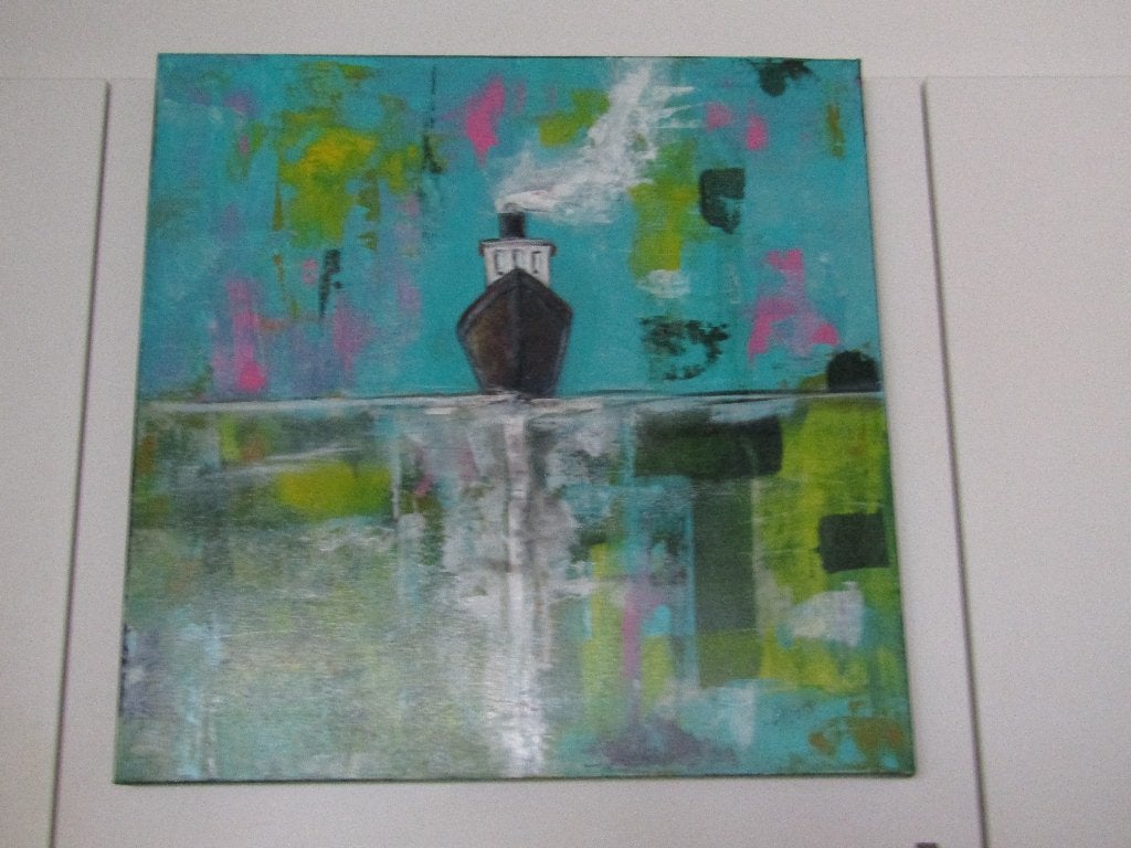 Merveilleuse "Marine" sur toile, signée : Git d'Ostende, Abstrait, Textile, Signé, Enlèvement ou Envoi
