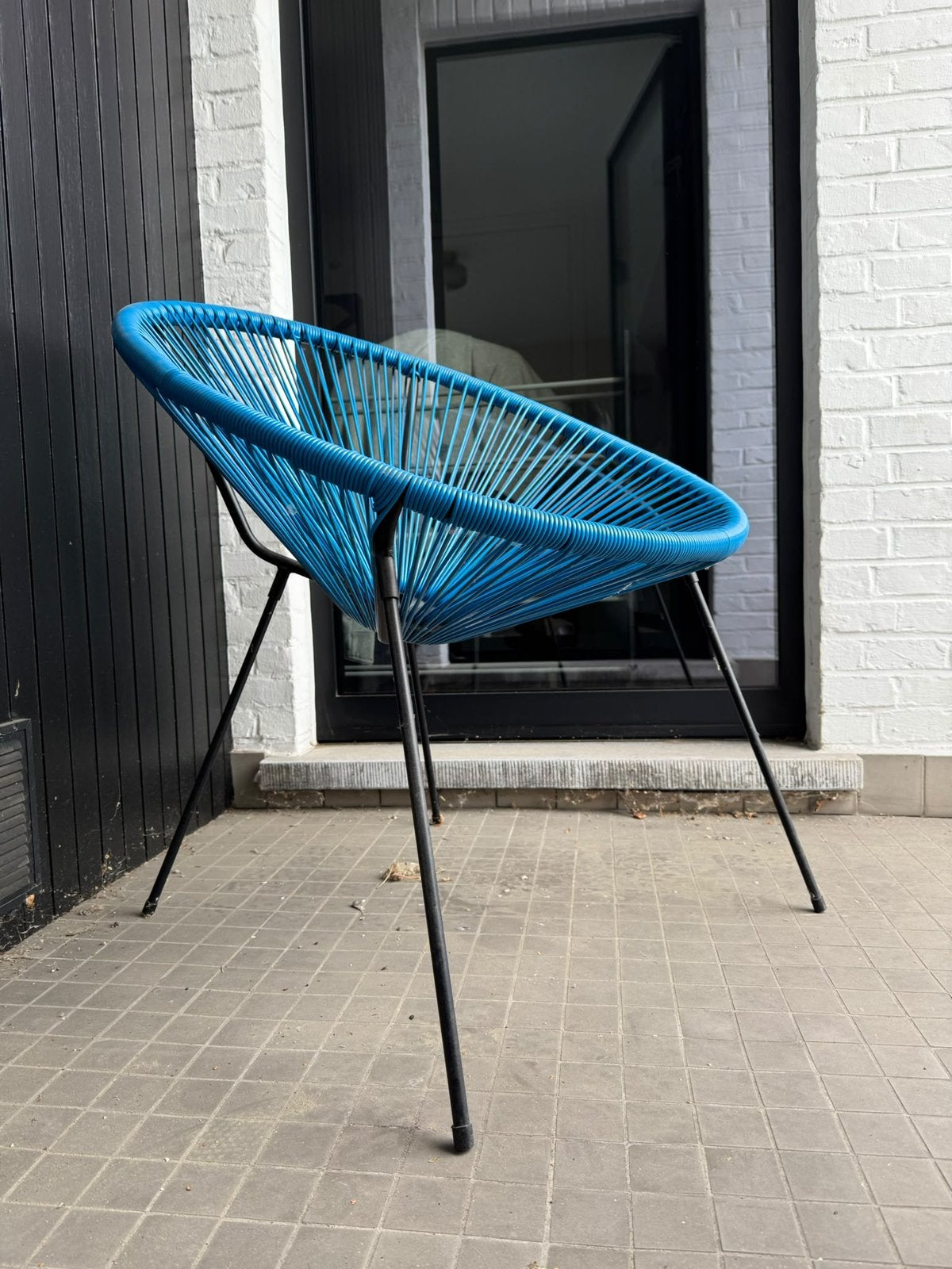 3 blauwe draadstoelen, Tuin en Terras, Ophalen, Zo goed als nieuw