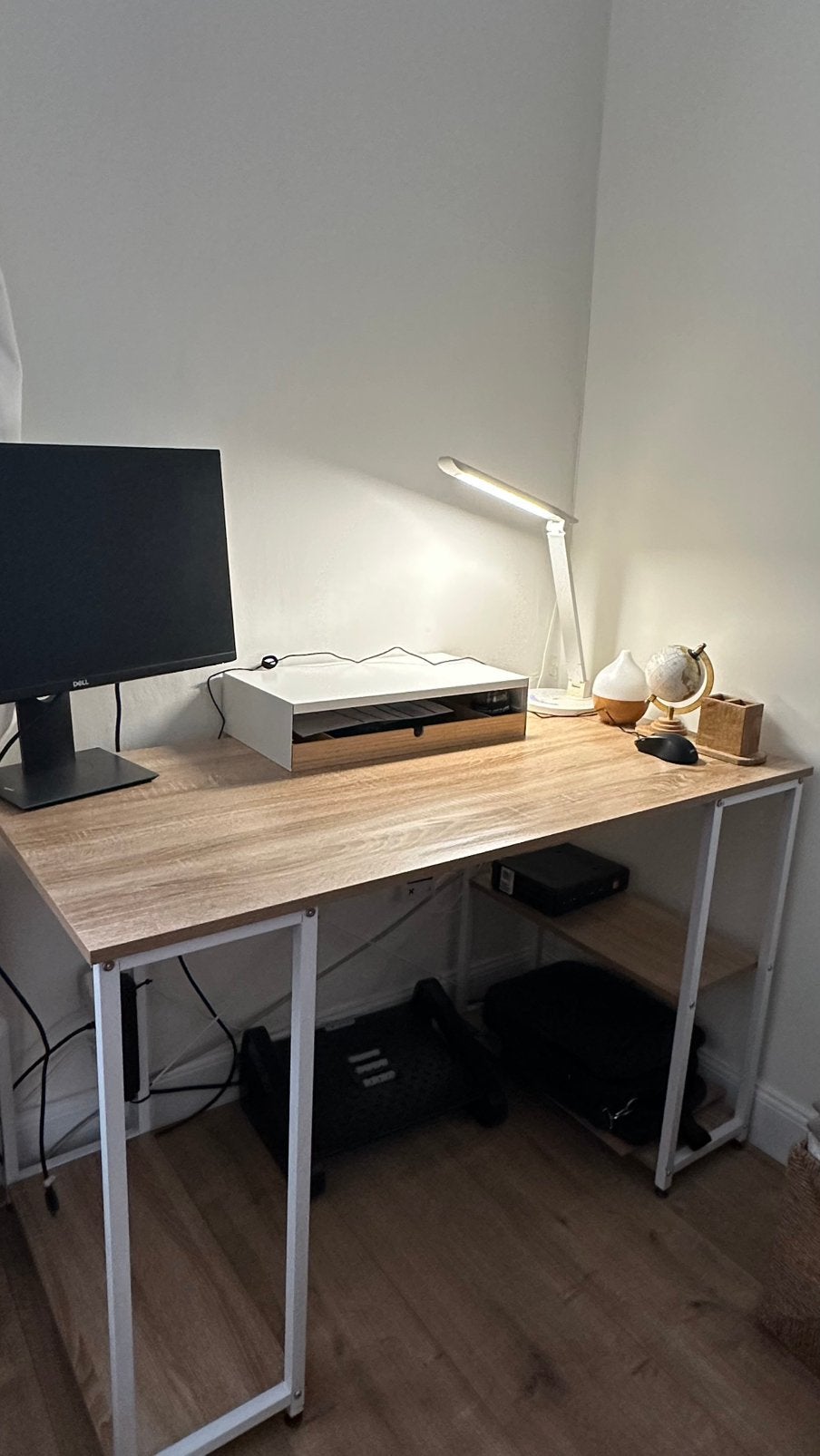 Bureau bois avec structure métallique blanc, Enlèvement, Comme neuf, Blanc, Bois
