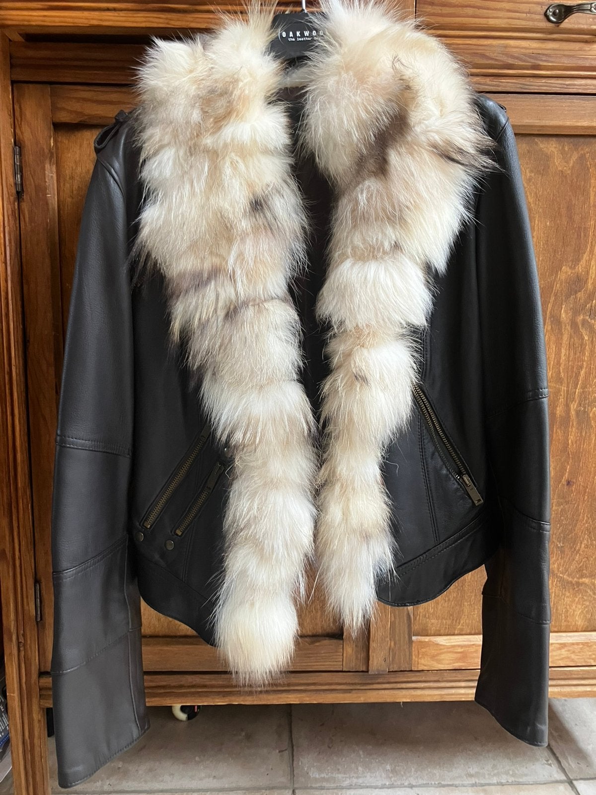 Vintage Angelo Mele zwart leren bikerjack met vossenpels L, Kleding | Dames, Ophalen of Verzenden, Zo goed als nieuw, Maat 42/44 (L)
