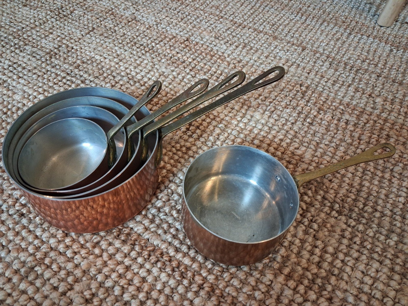 Ensemble de 5 casseroles/casseroles en cuivre avec laiton, Enlèvement ou Envoi, Cuivre