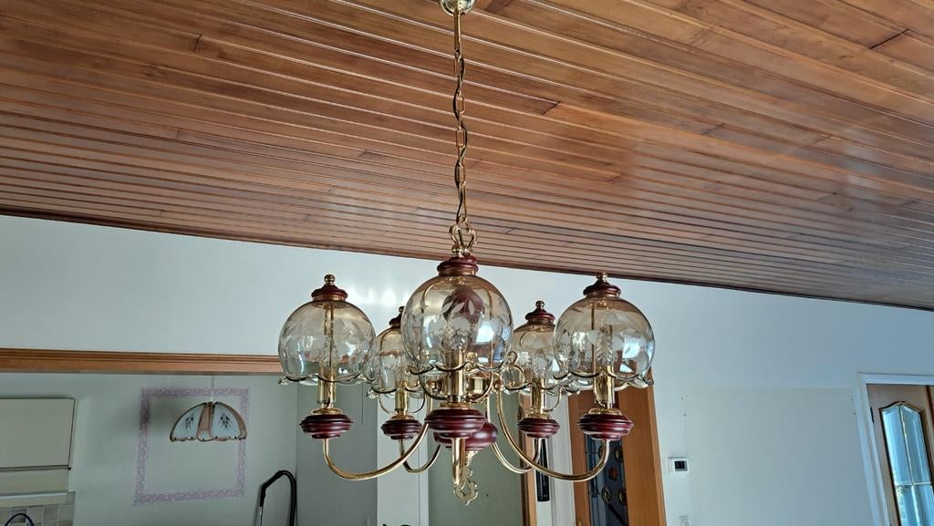 Luster met glas en hout, Ophalen, Glas